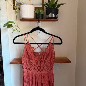 Free People Lace Crop Top in Rust